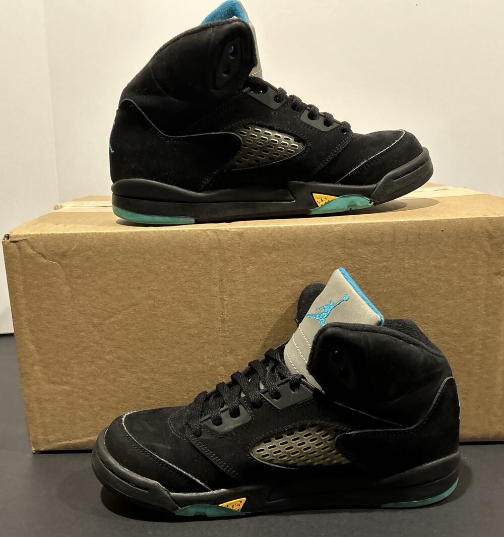 Size 2.5Y - Air Jordan 5 PS Preschool “Aqua” Black Blue Yellow 440889-047 No Box